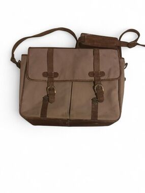 Vintage Brown Canvas Messenger Bag with Leather Trim